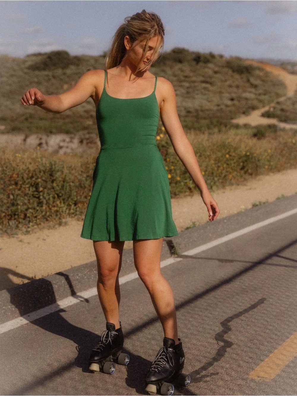 Purusha People Everyday Movement Dress Large Green Tencel Activewear